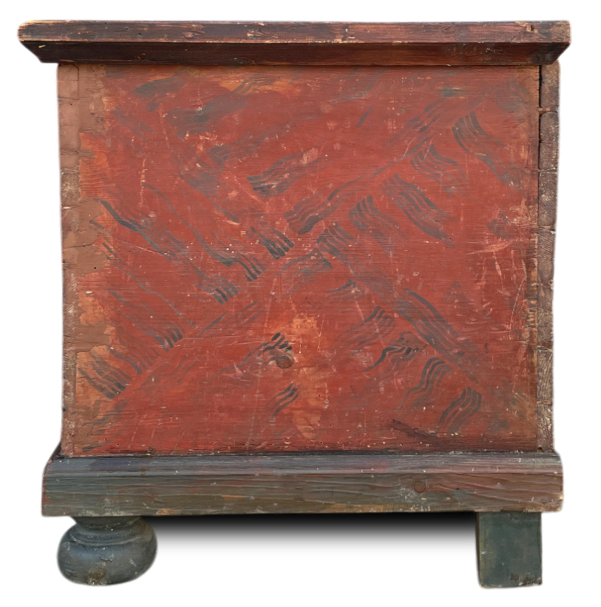 Blue Floral Painted Alpine Blanket Chest For Sale 2