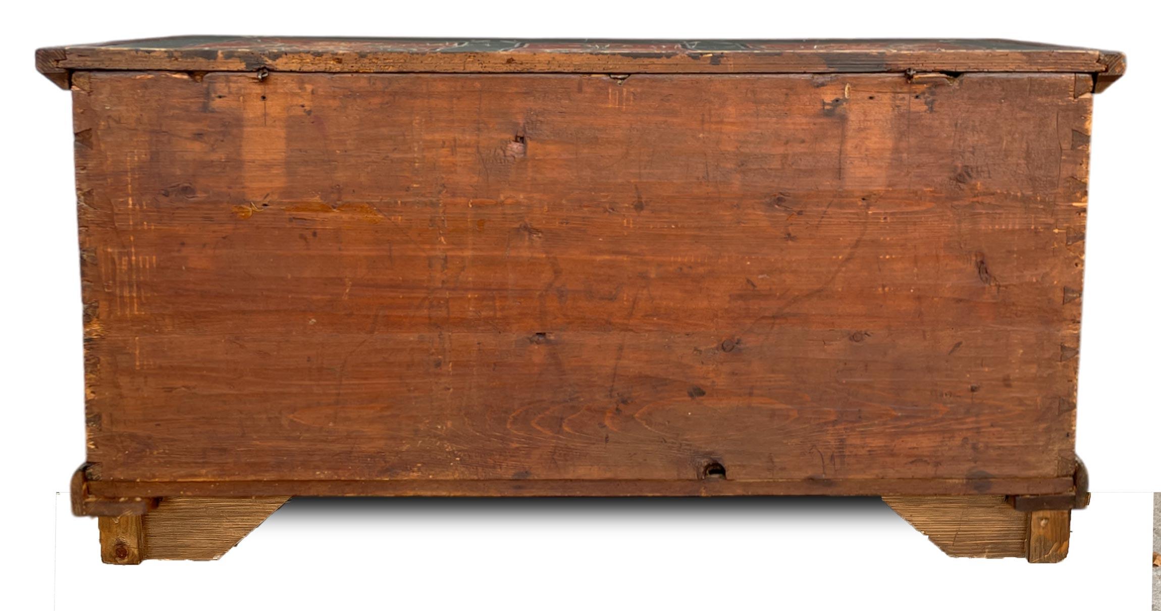 Blue Floral Painted Alpine Blanket Chest For Sale 11
