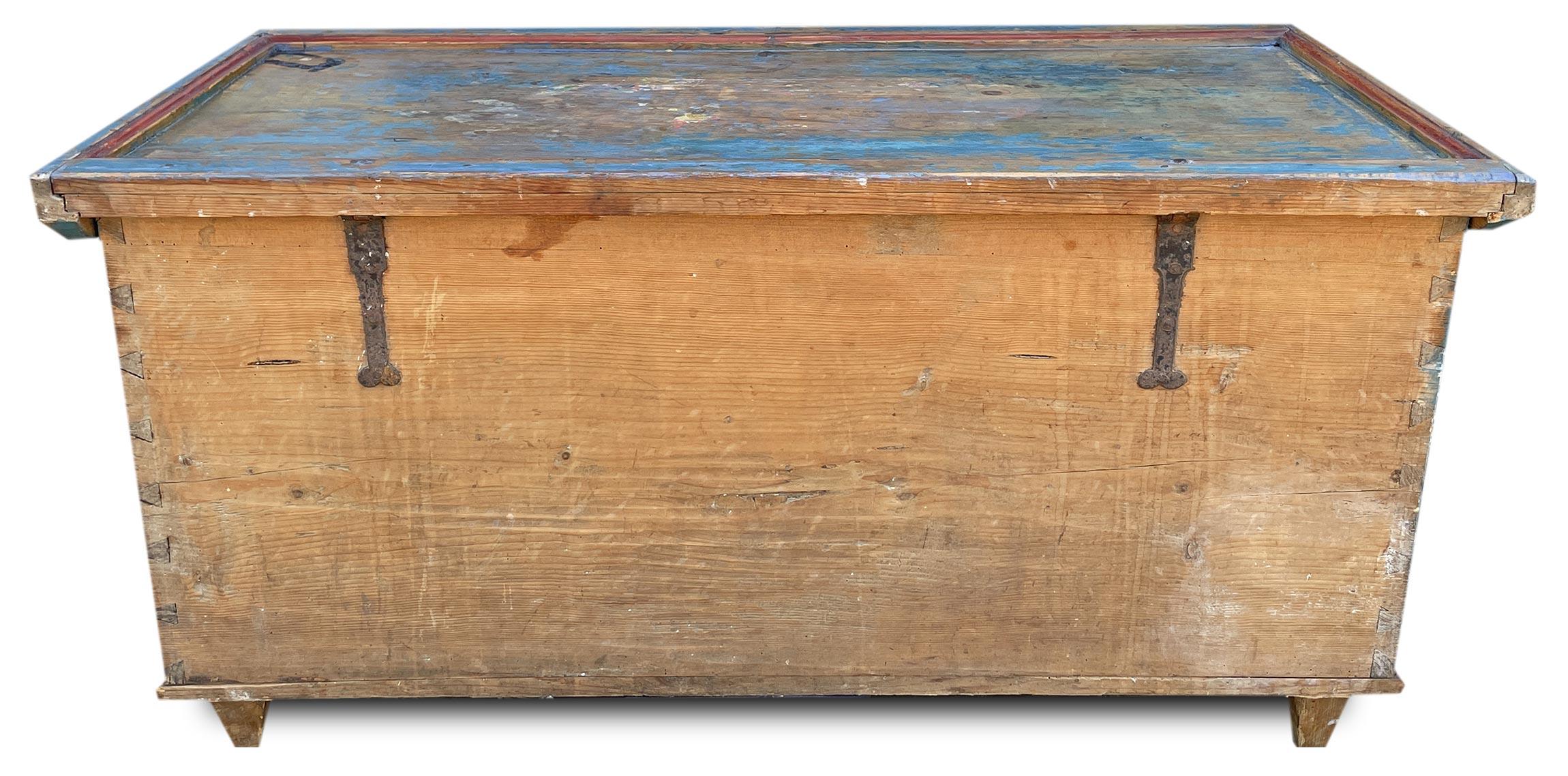 Mid-19th Century Blue Floral Painted Chest dated 1848   For Sale