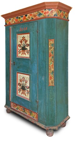 Blue Floral Painted Cupboard - European Alps - 18th Century