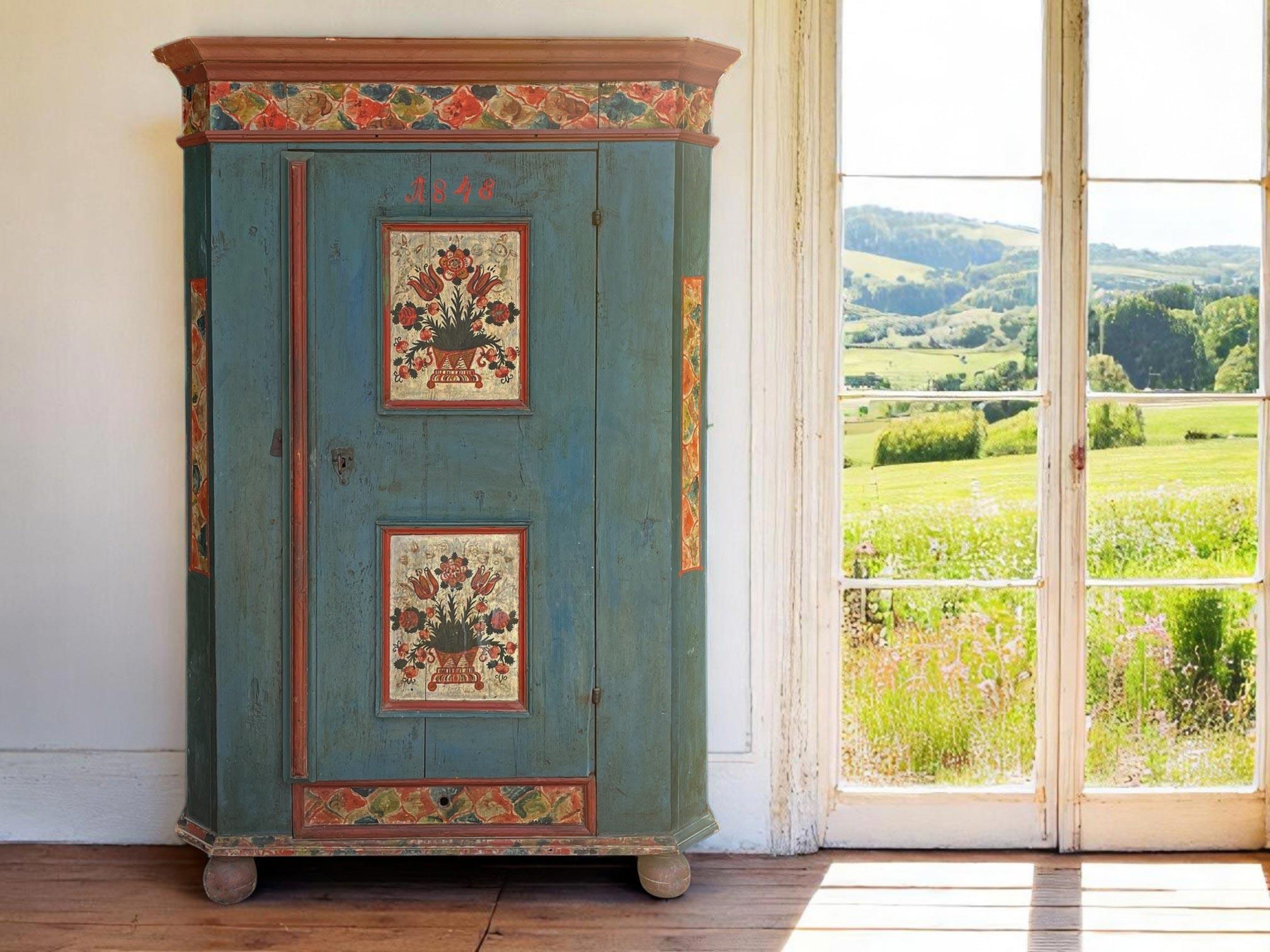 Other Blue Floral Painted Cupboard - European Alps - 18th Century