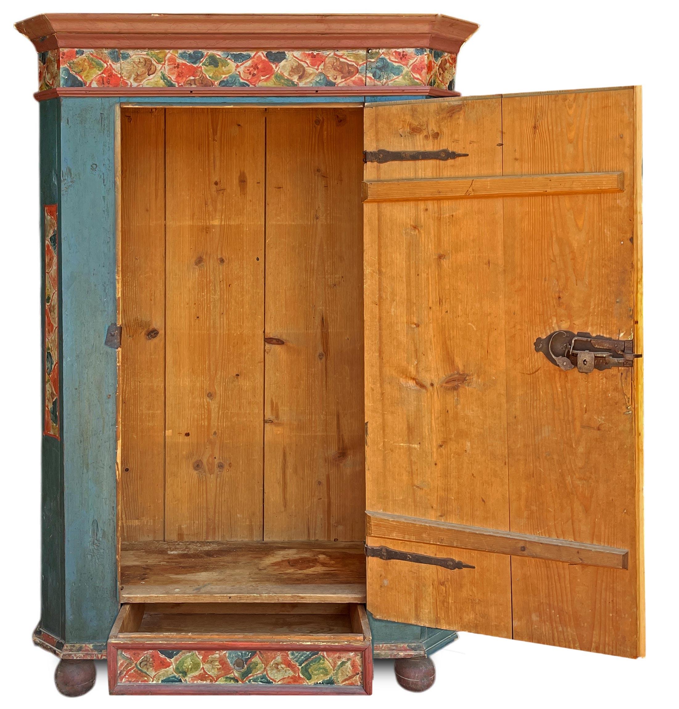 Austrian Blue Floral Painted Cupboard - European Alps - 18th Century
