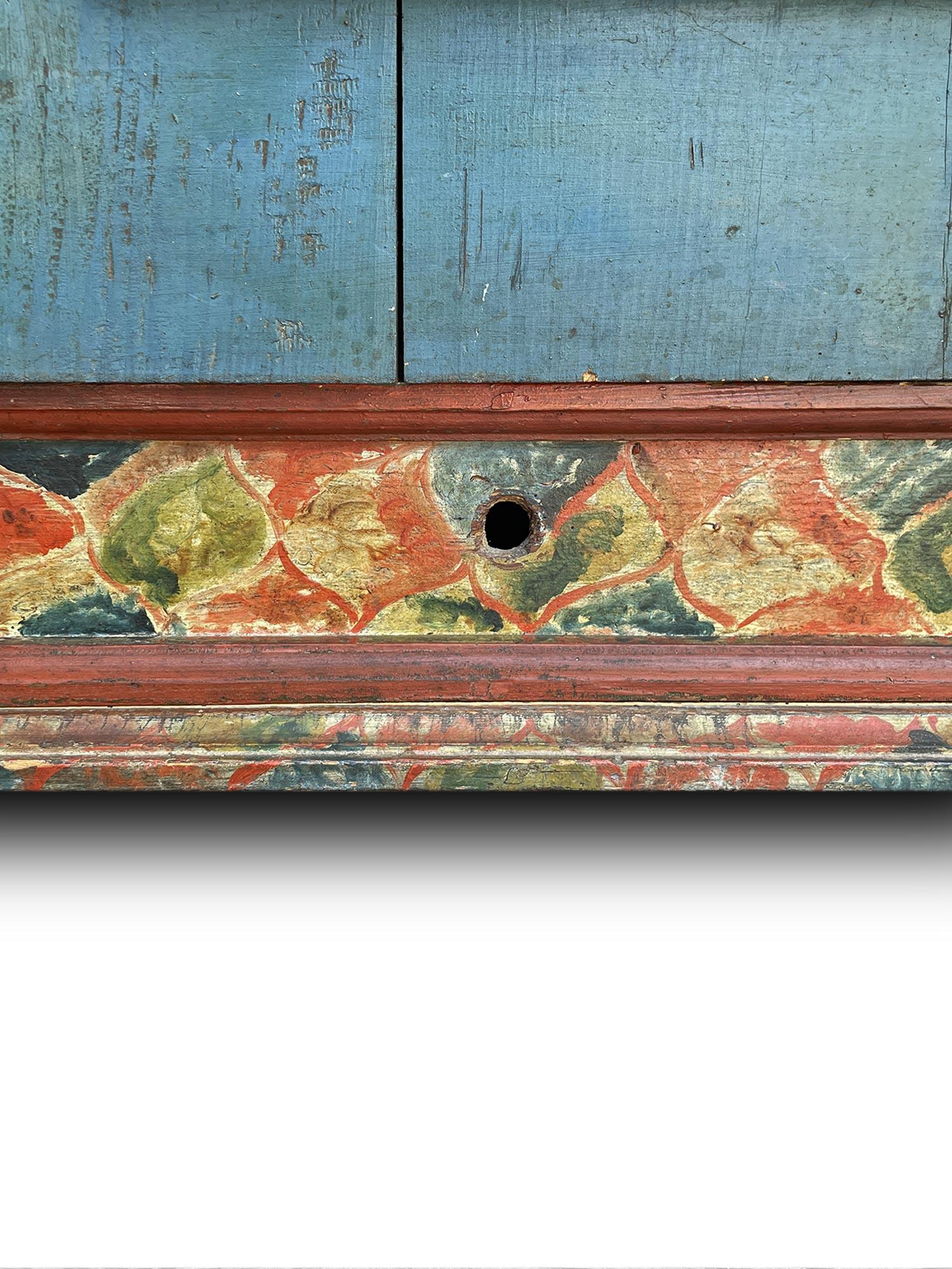 Blue Floral Painted Cupboard - European Alps - 18th Century 1