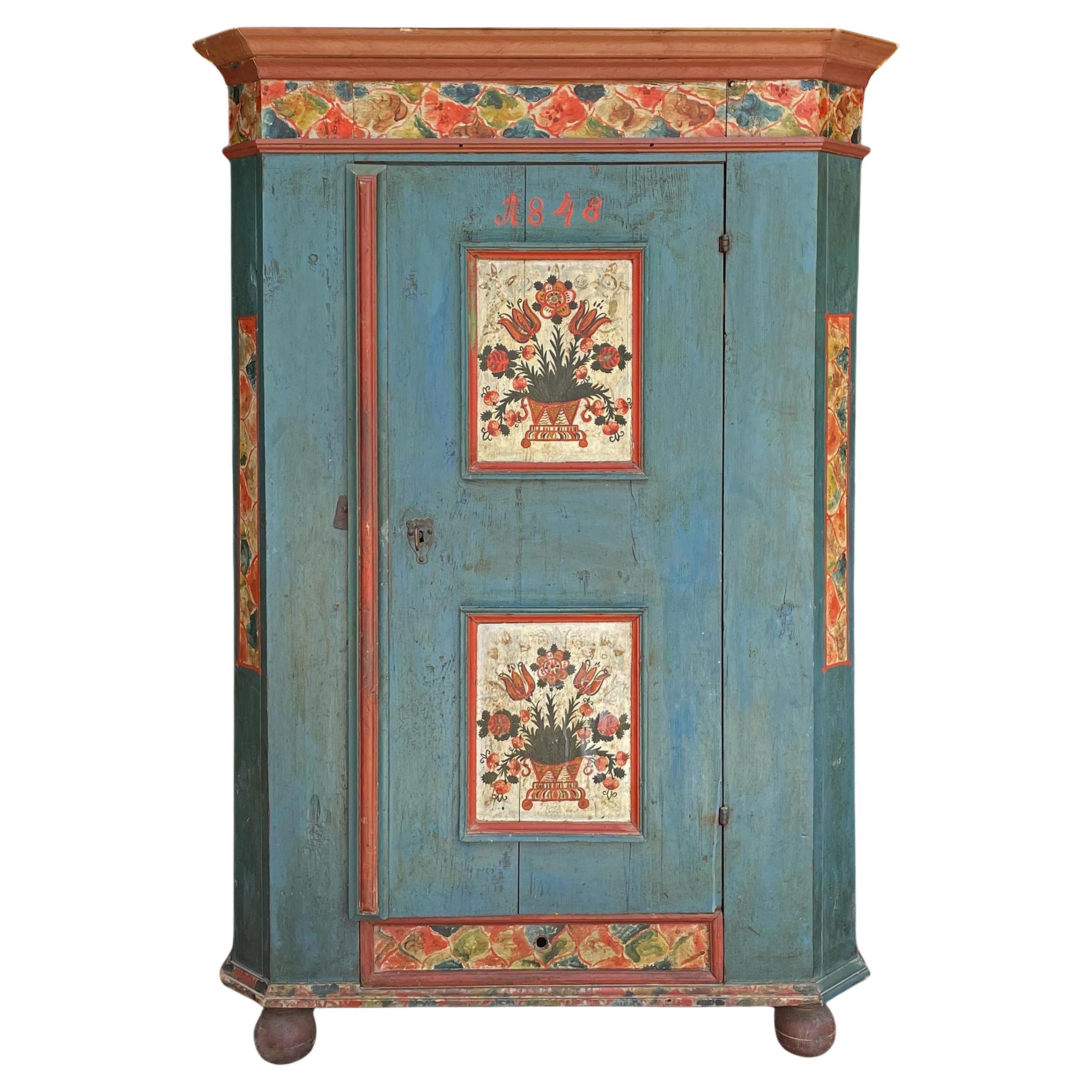 Blue Floral Painted Cupboard - European Alps - 18th Century