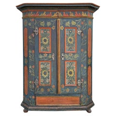 Blue Floral Painted Cupboard with Sunflowers