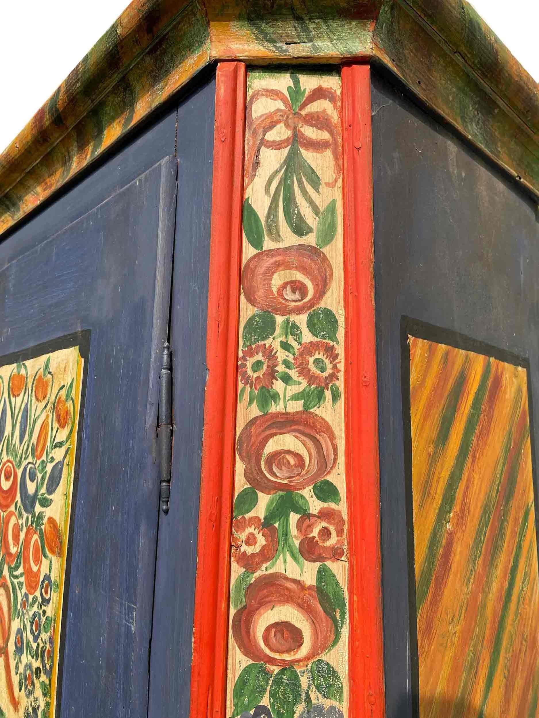 Blue Floral Painted Wardrobe, 1850, Central Europe 3