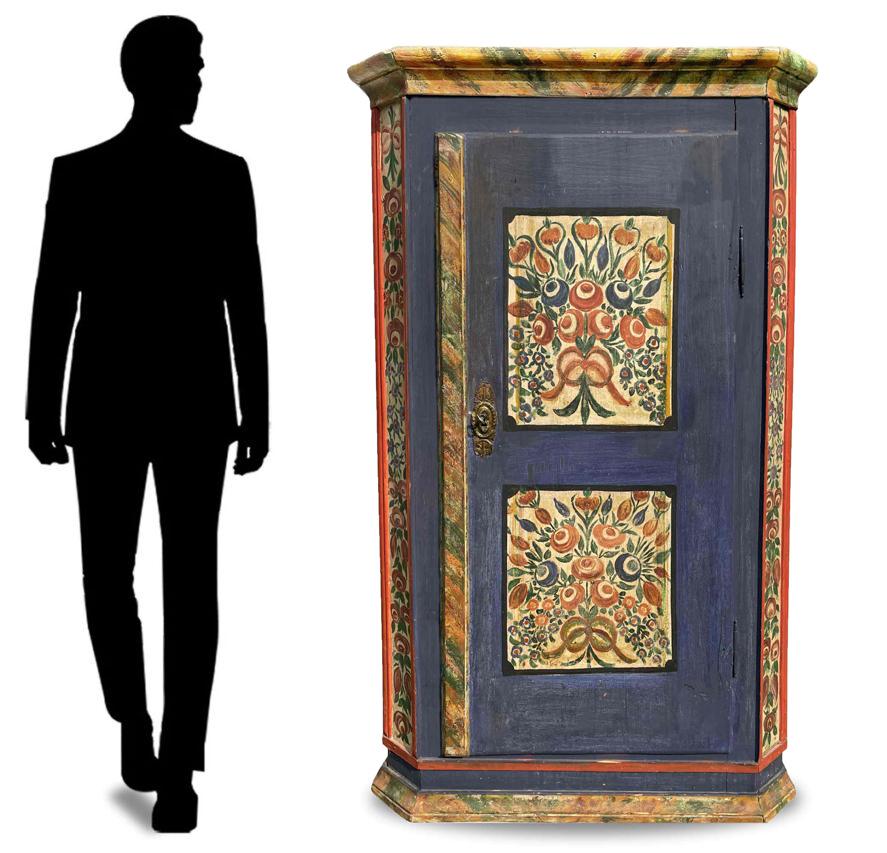 Blue Floral Painted Wardrobe, 1850, Central Europe 6