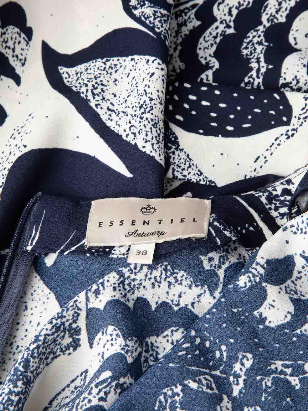 Essentiel Antwerpen Blaues Minikleid mit Blumendruck und Edelsteindetails, Größe M Damen im Angebot