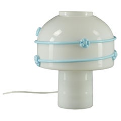 Retro Blue Floral White Mushroom Murano Glass Table Lamp