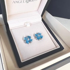 Blue Flower Earrings & Diamond - 18K Solid Gold (Substancial Gold Content)