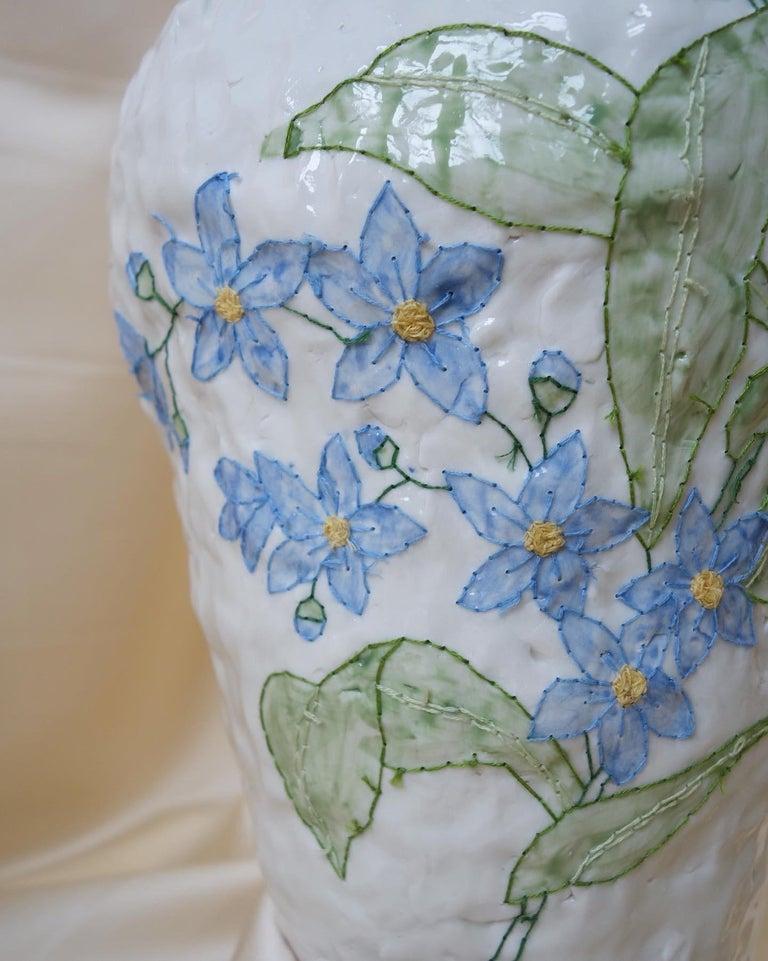 Post-Modern Blue Flower Emboridery Vase by Caroline Harrius