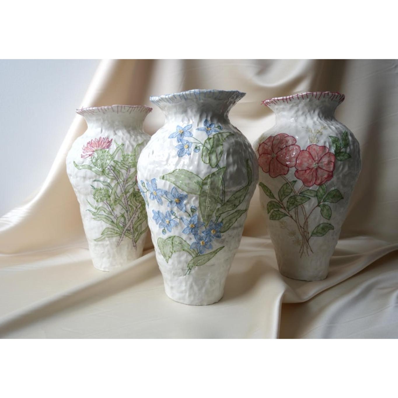 Swedish Blue Flower Emboridery Vase by Caroline Harrius For Sale