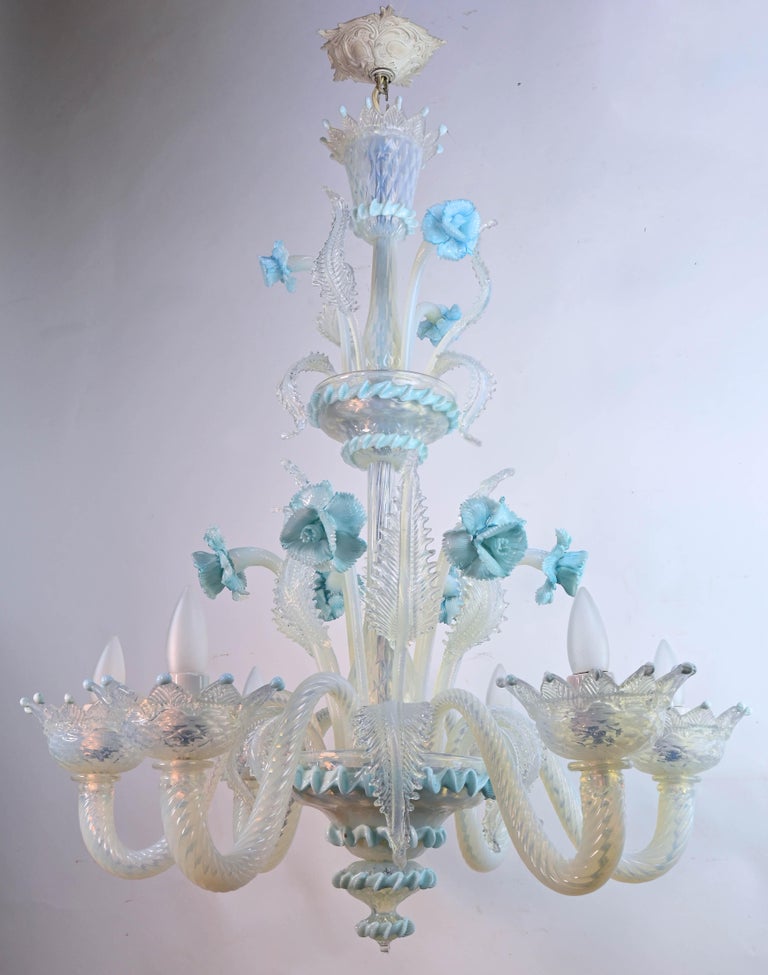 Blue Flower Murano Glass Chandelier For Sale at 1stDibs