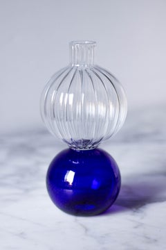 Contemporary Blue Glass Flower Blown Vase by Natalia Criado Circular Round