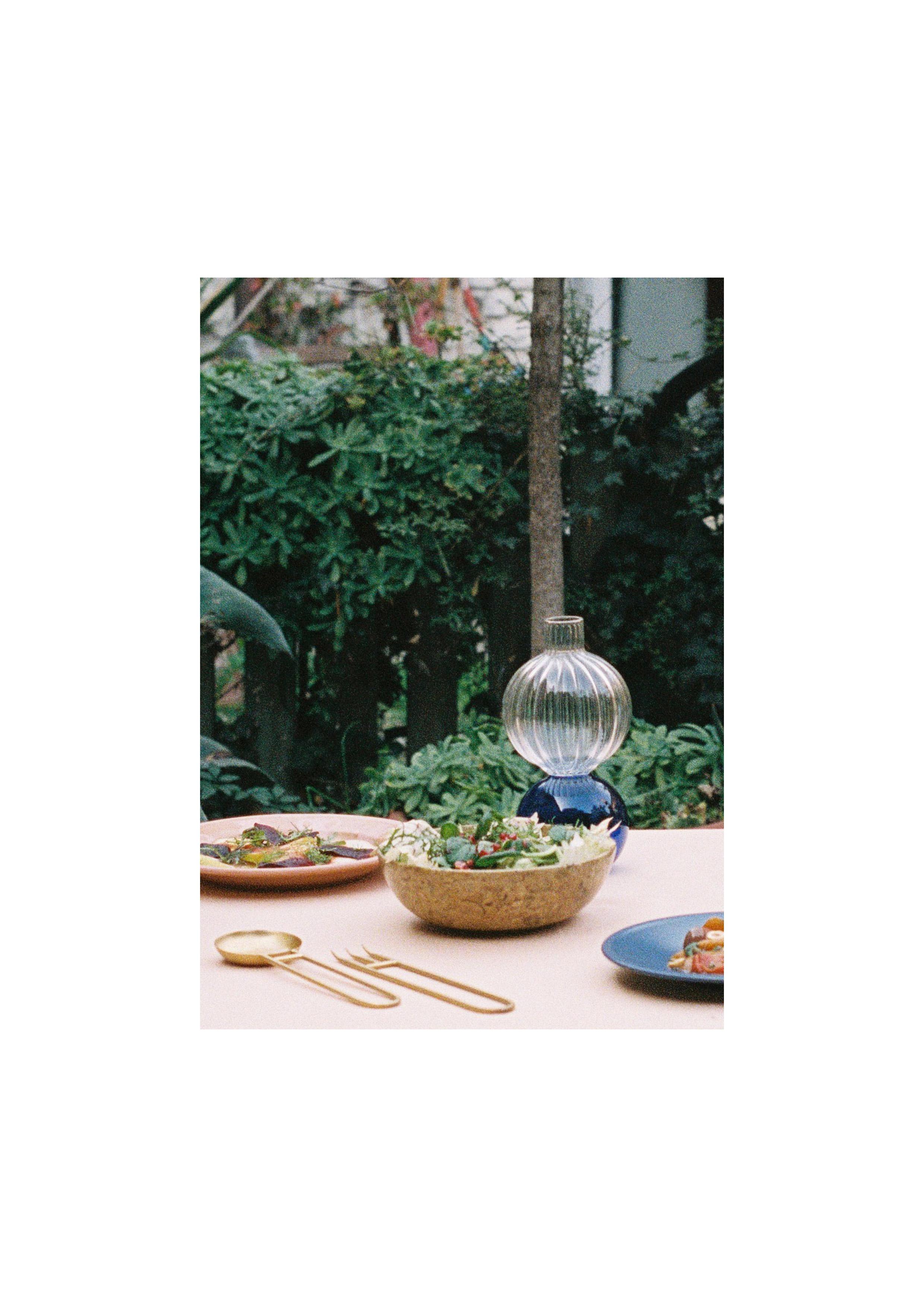 Modern Contemporary Blue Glass Flower Blown Vase by Natalia Criado Circular Round For Sale