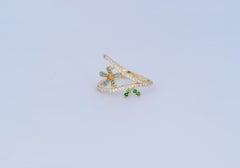 Blue Flower with leaves 14k gold ring