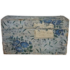 Antique Blue Flowers Papier Peinte Box French, 19th Century