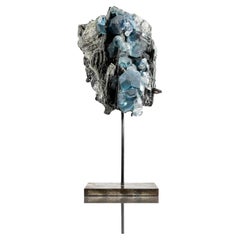 Blue Fluorite Crystal in Bronze Stand