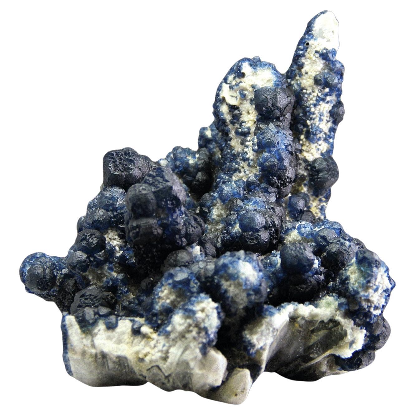 Blue Fluorite on Stalactitic Quartz From Huanggang Fe-Sn deposit, Hexigten Banne For Sale