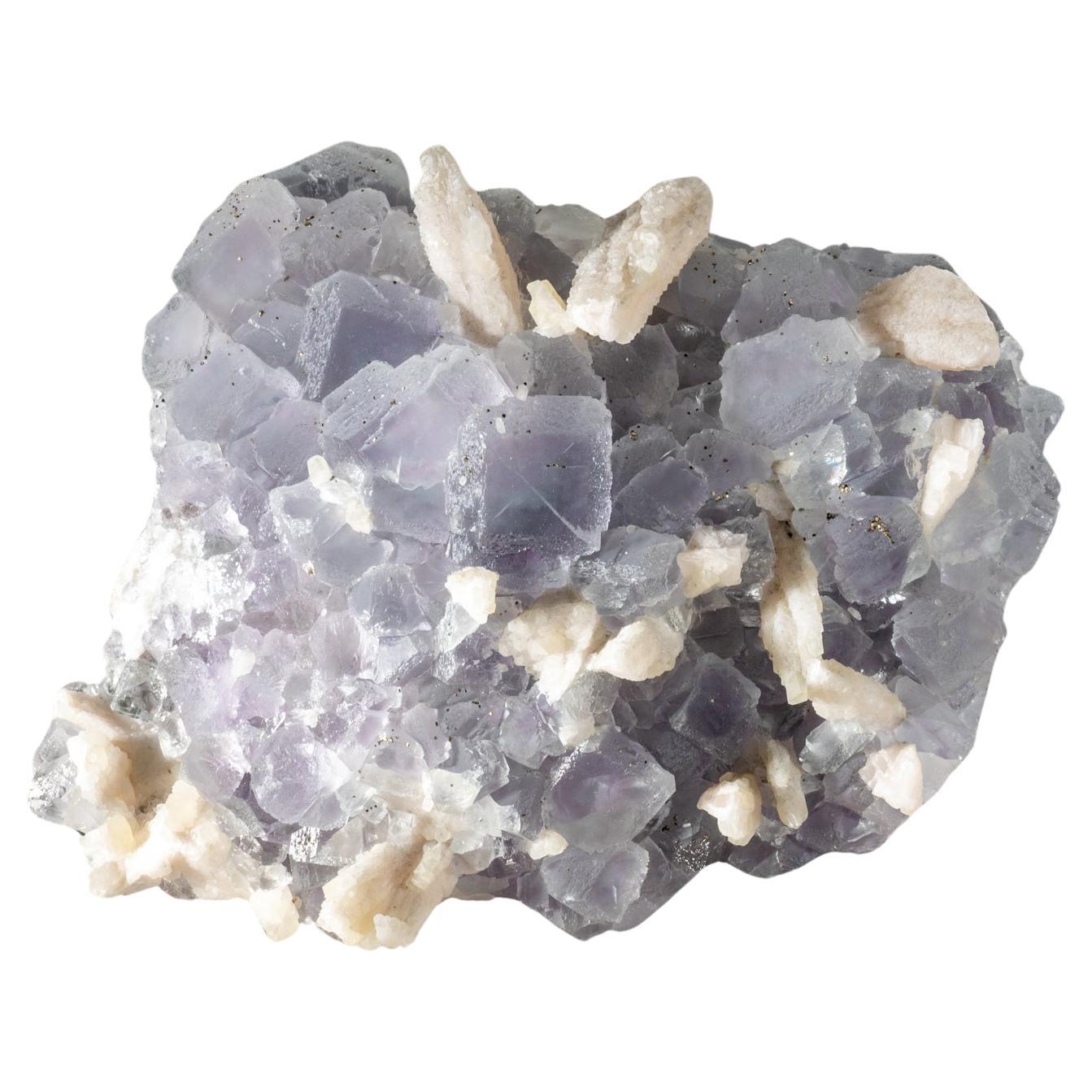 Blauer Fluorit mit Calcite-Kristall aus der Hunan- Provinz, China