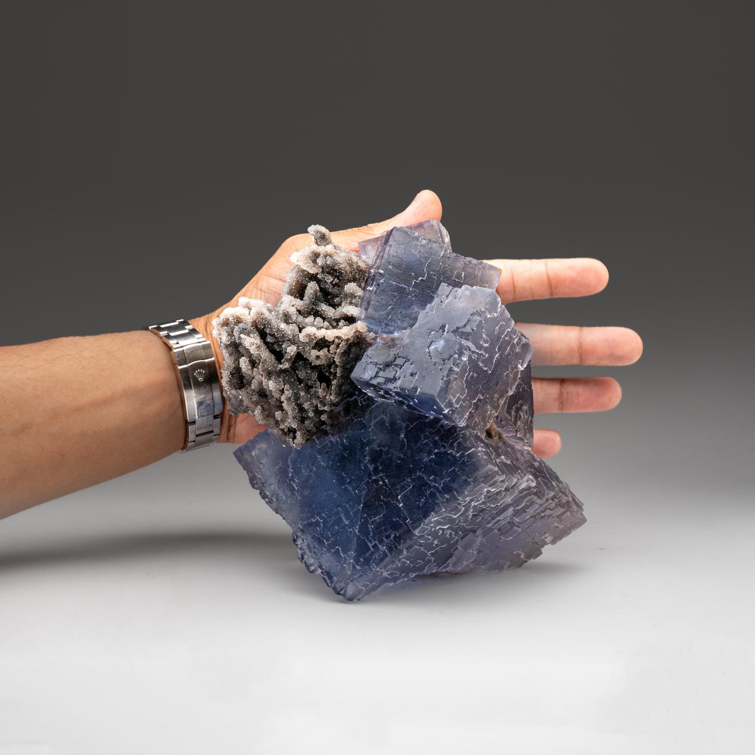 Chinese Blue Fluorite with Druzy Crystal from Hunan Province, China