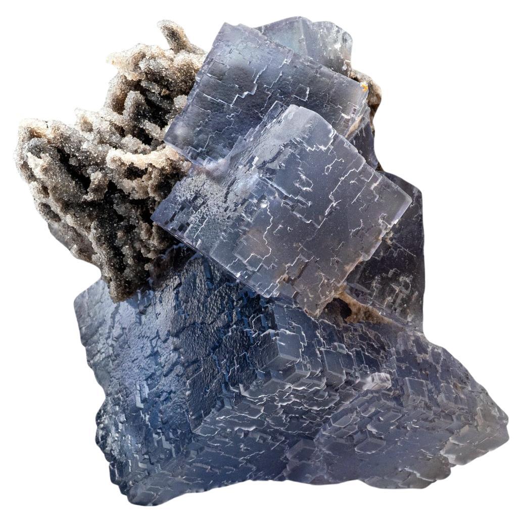 Blue Fluorite with Druzy Crystal from Hunan Province, China