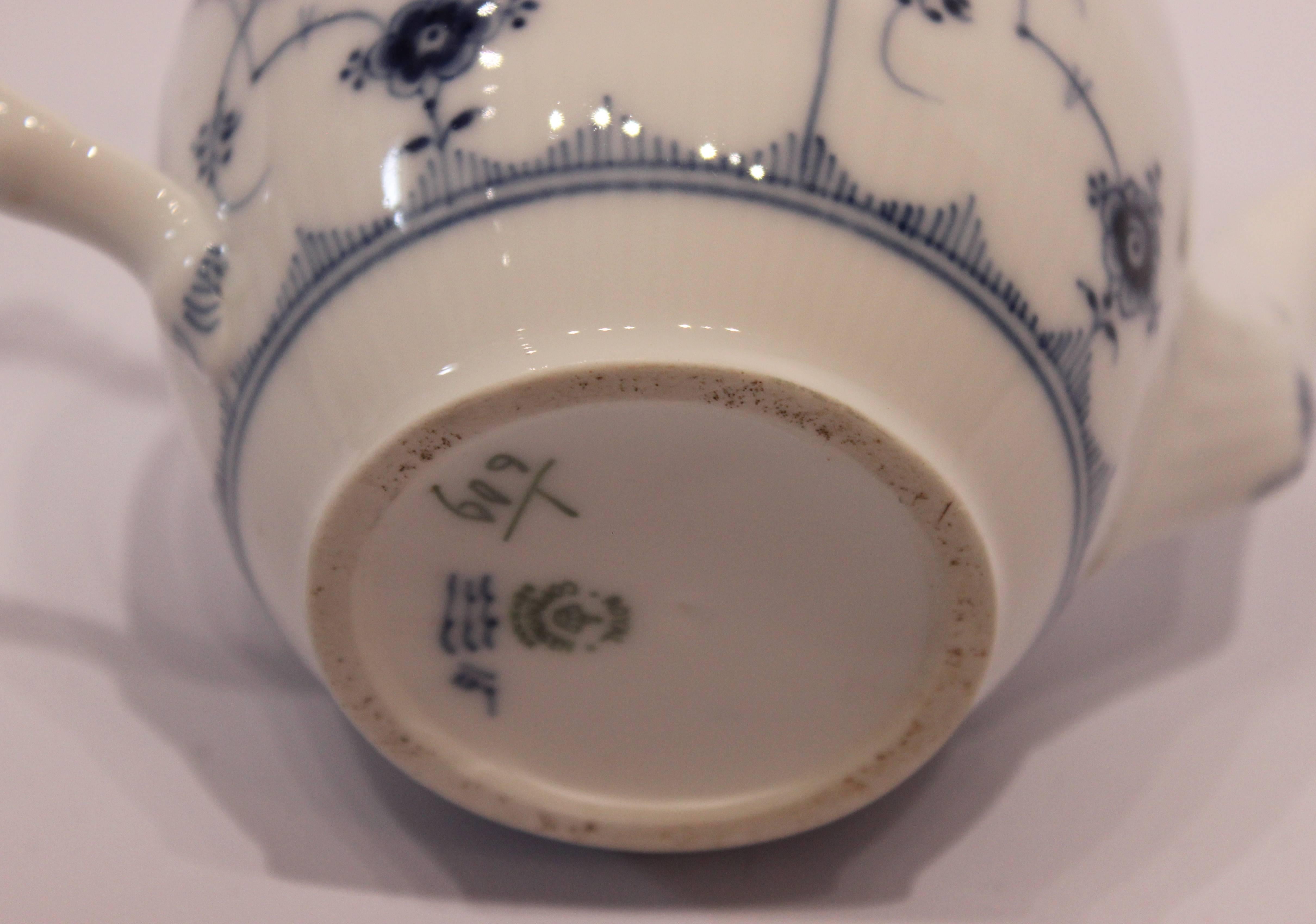 Danish Blue Fluted Half Lace Teapot, No.: 609 by Royal Copenhagen