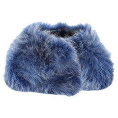 Used Blue Fox Fur Collar Stole Shawl Cover Wrap 