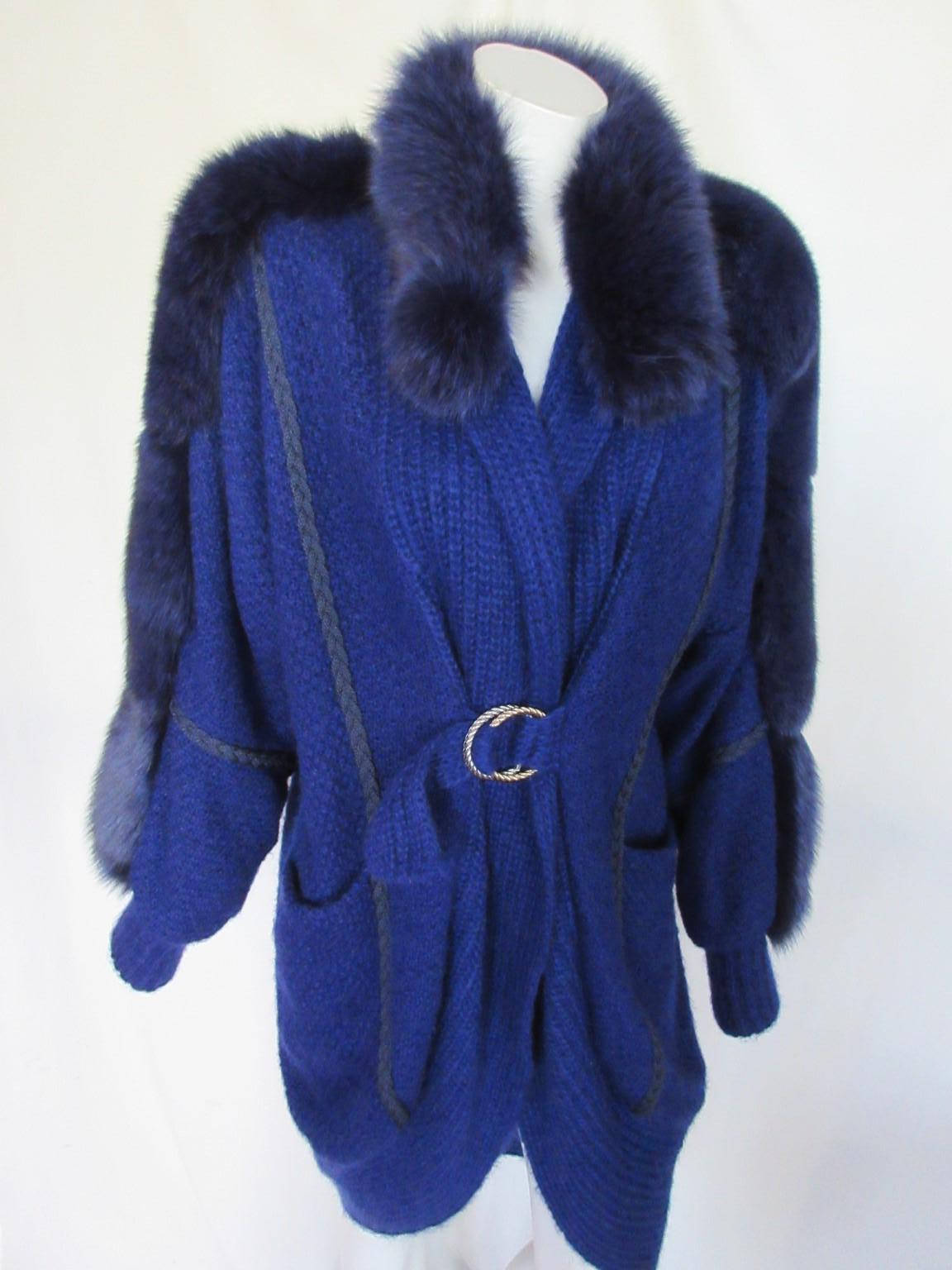 Blue Fox Fur Wool Cashmere Coat Vest For Sale 6