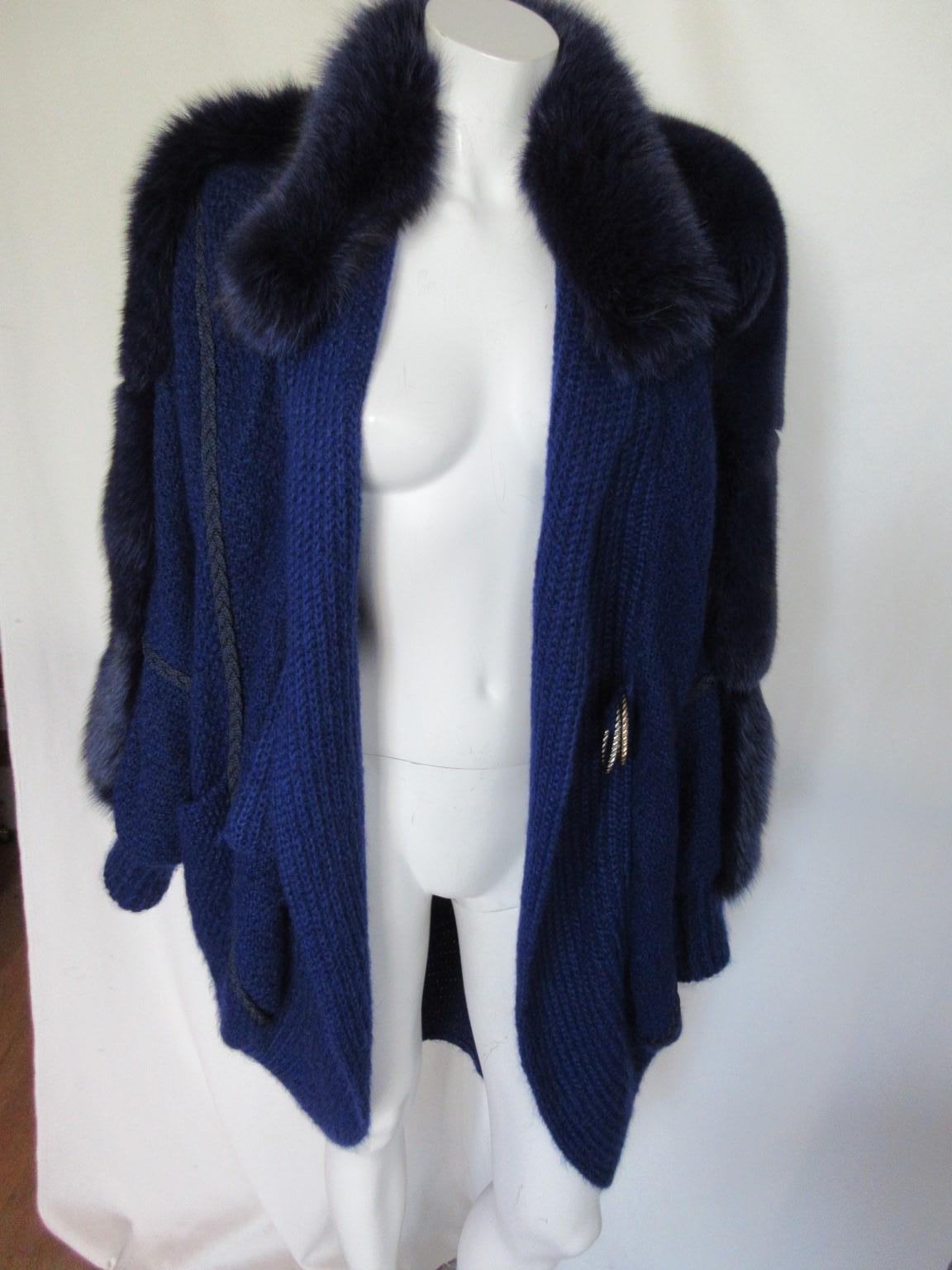 Blue Fox Fur Wool Cashmere Coat Vest For Sale 2