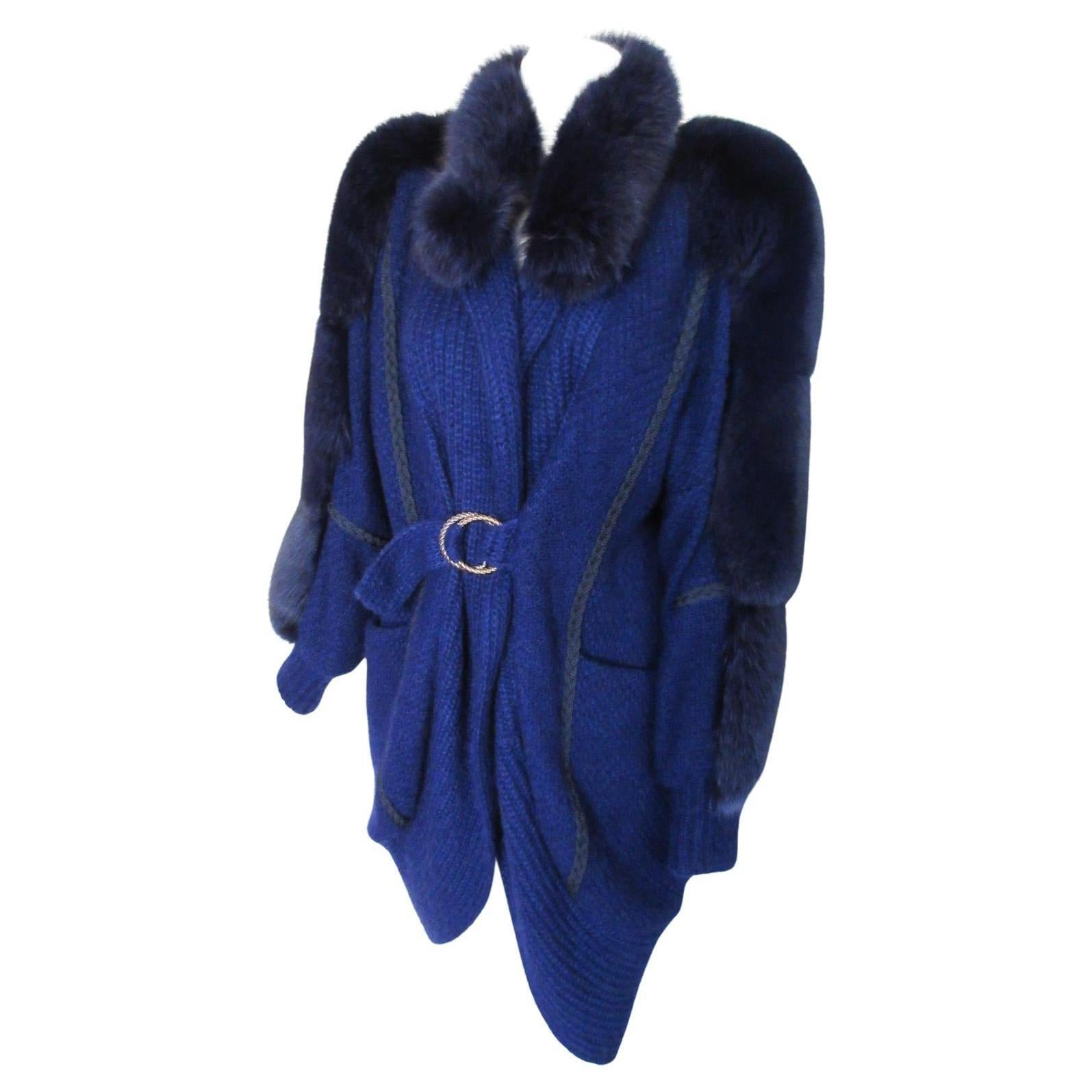 Blue Fox Fur Wool Cashmere Coat Vest For Sale