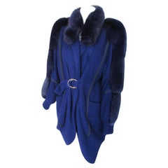 Retro Blue Fox Fur Wool Cashmere Coat Vest