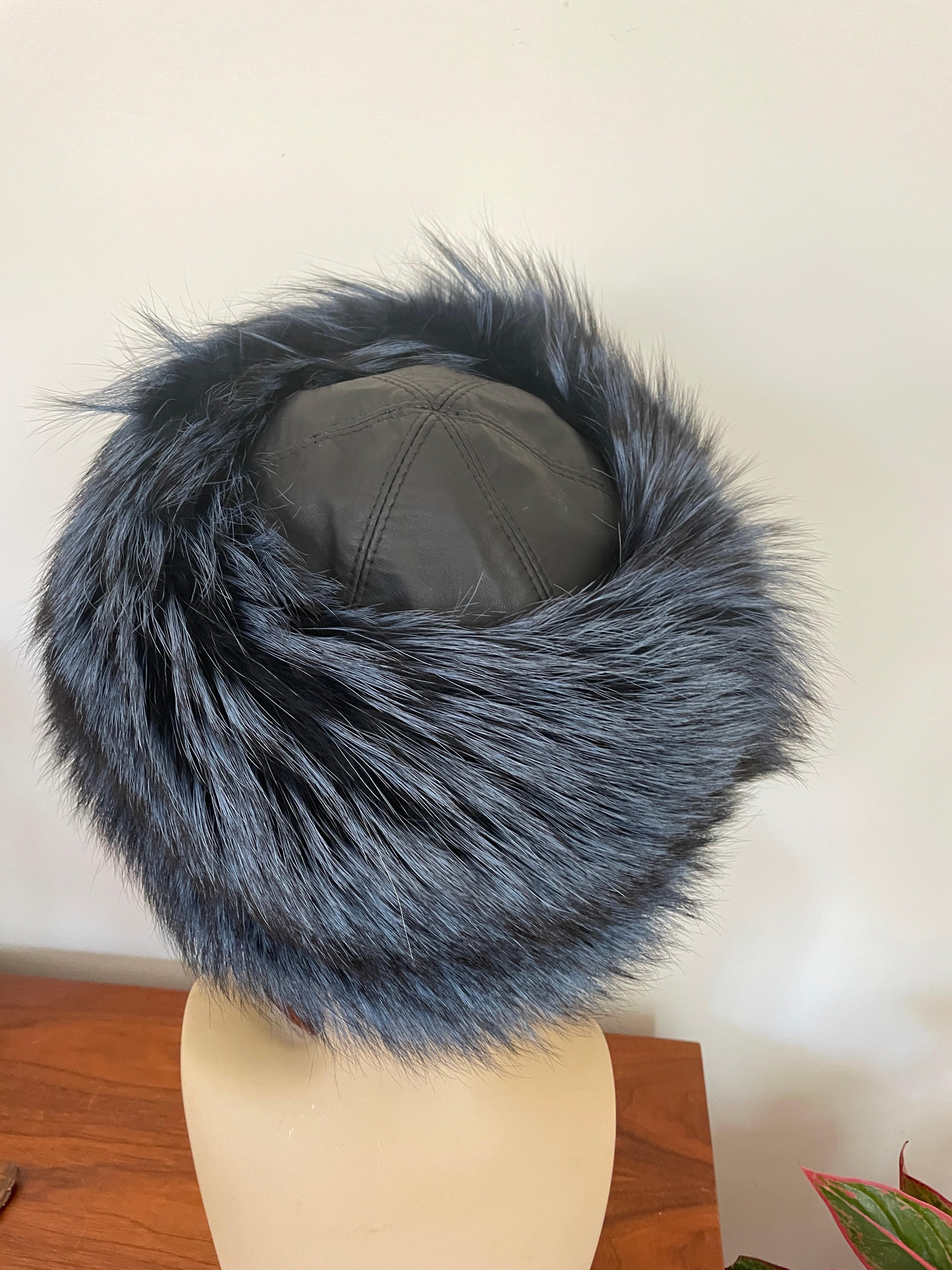 Blue Fox & Leather Hat  Lafuria  For Sale 2