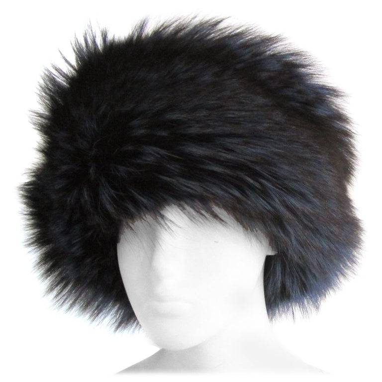 Blue Fox and Leather Hat Lafuria For Sale at 1stDibs