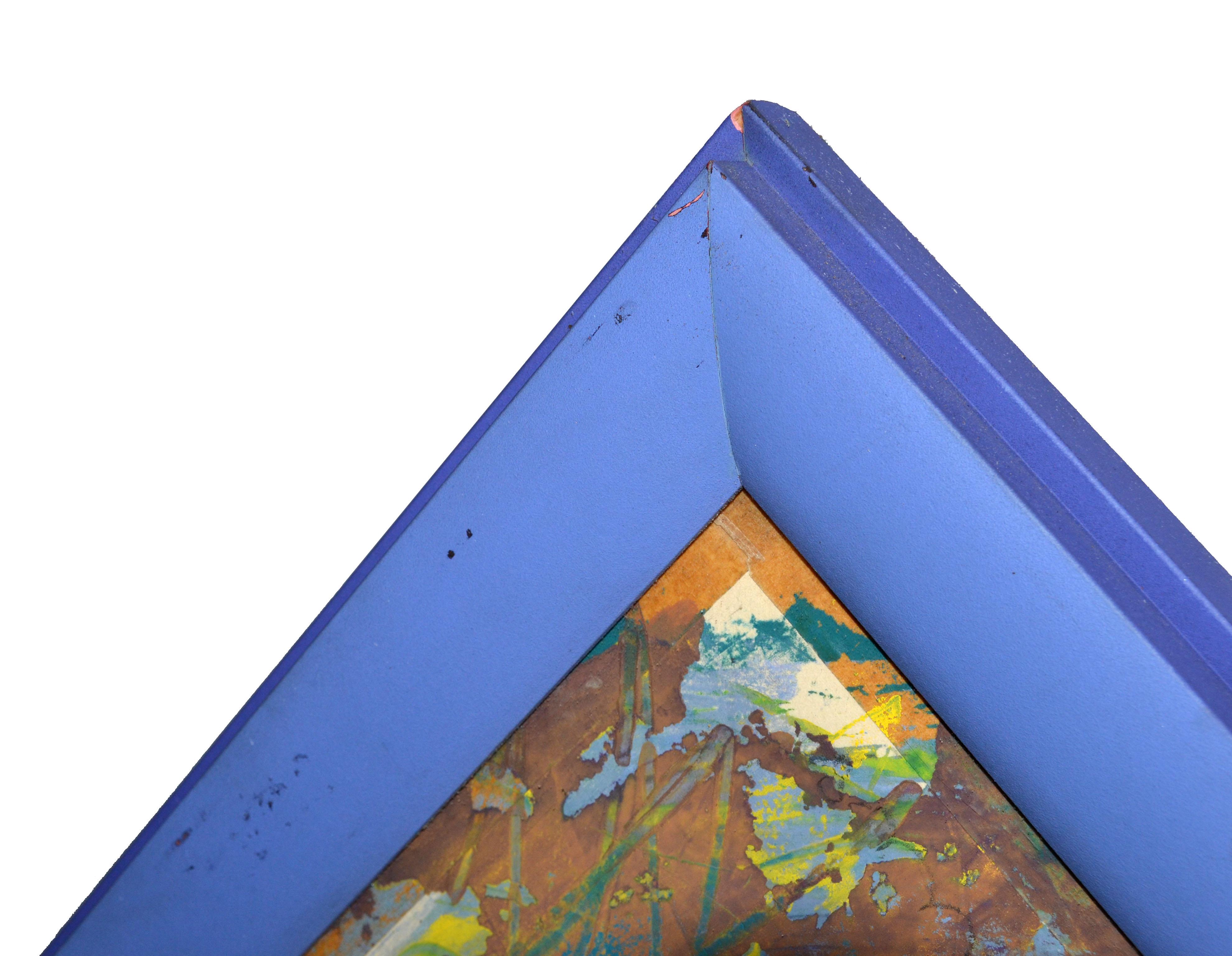 Blau gerahmte abstrakte Pop-Art-Kunst auf Leinwand, Mid-Century Modern, 1980 im Angebot 5