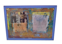 Arte pop abstracto sobre lienzo con marco azul moderno de mediados de siglo 1980