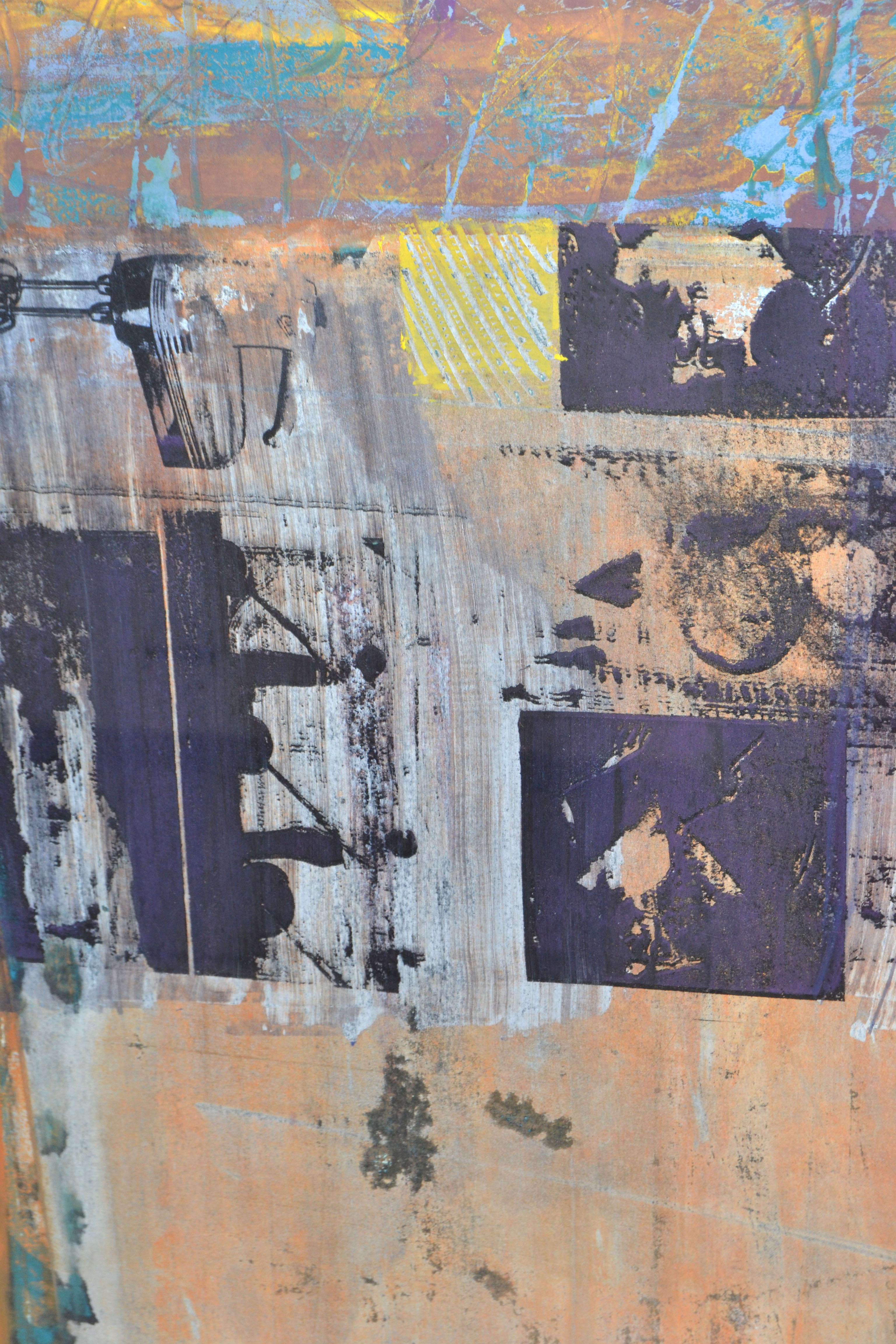 Blau gerahmte abstrakte Pop-Art-Kunst auf Leinwand, Mid-Century Modern, 1980 (Acryl) im Angebot