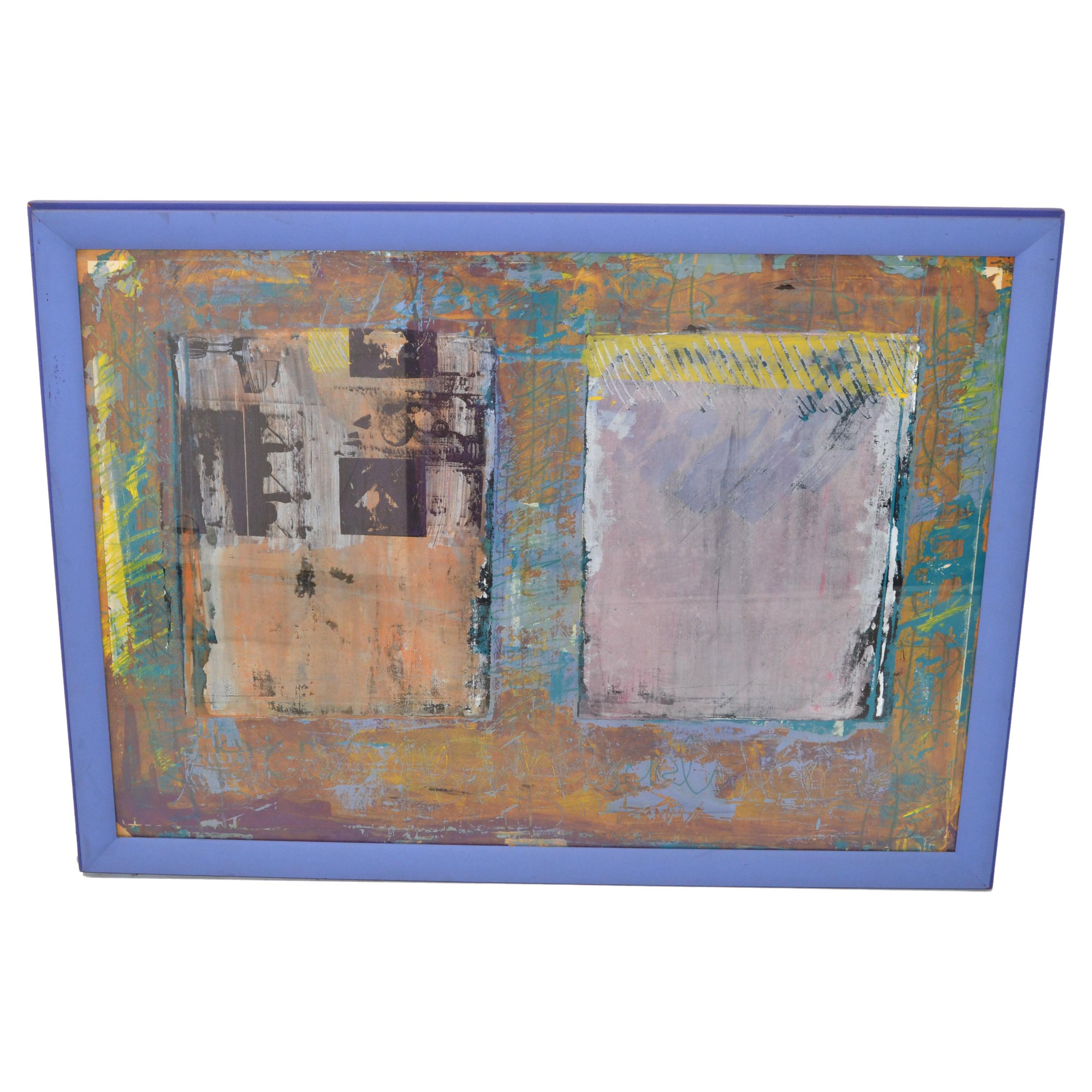 Tela blu con cornice Mid-Century Modern Abstract Pop Art 1980