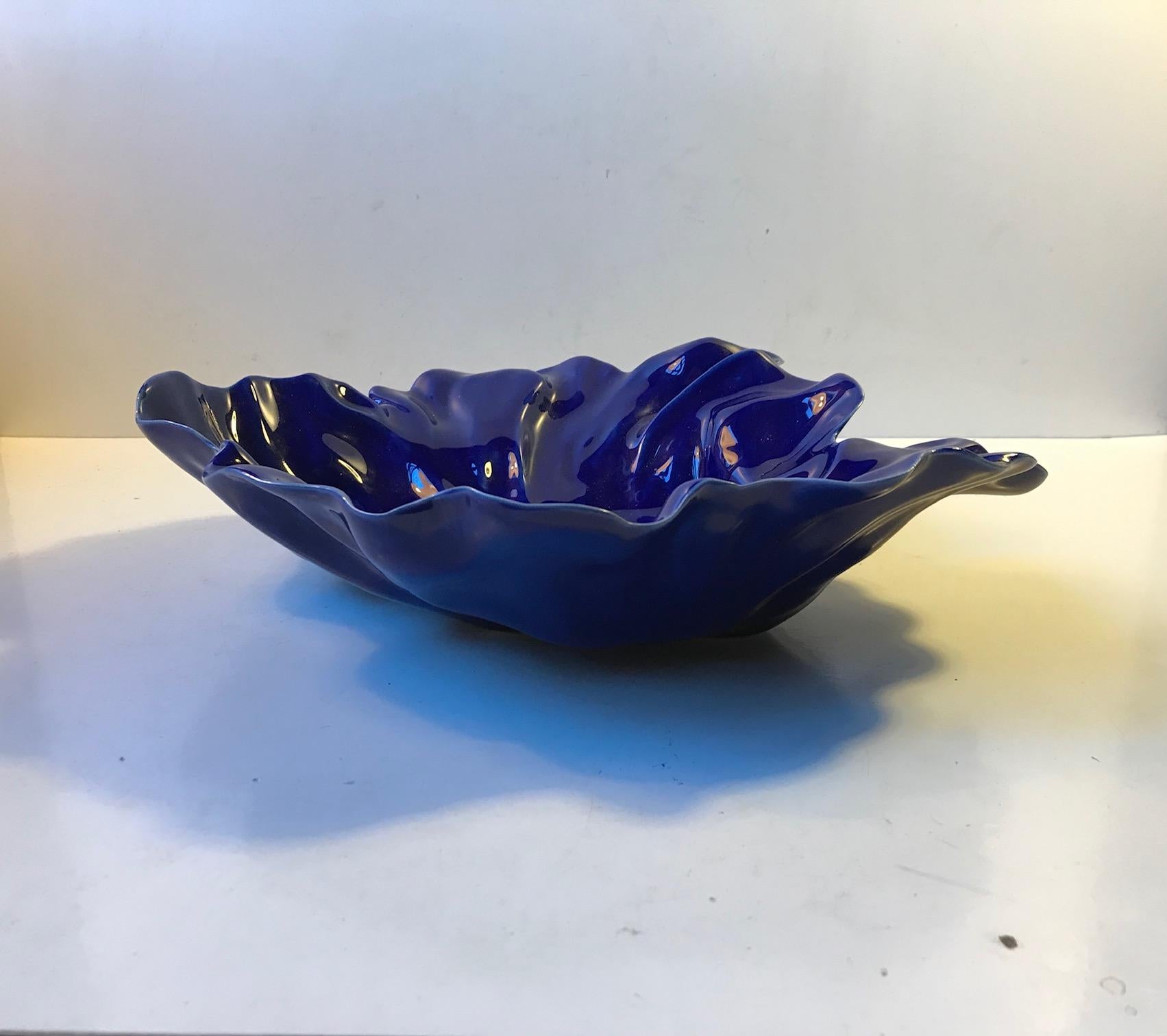 Modern Blue Freeform Natura Dish by Ole Kortzau for Royal Copenhagen, 1990s For Sale