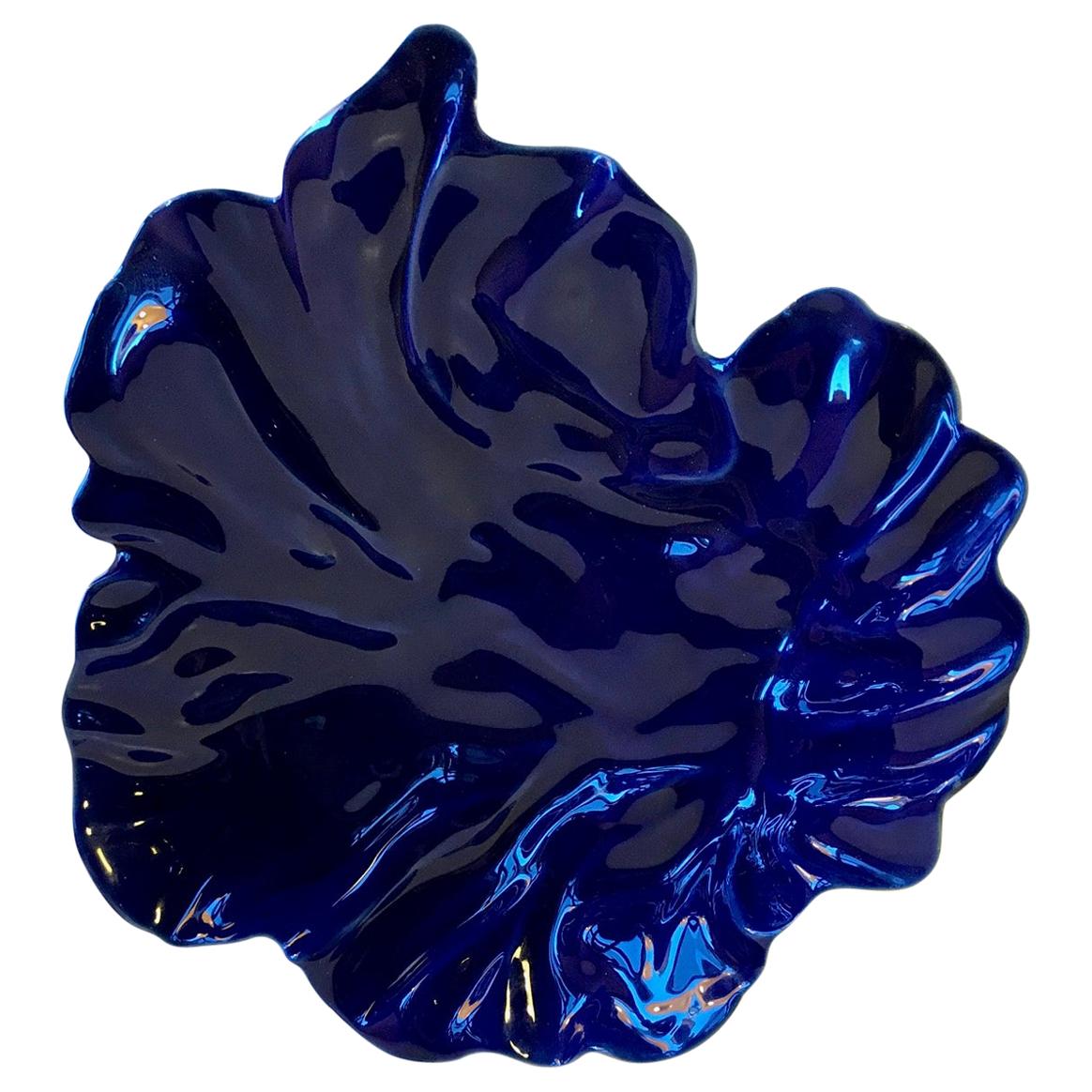 Blue Freeform Natura Dish by Ole Kortzau for Royal Copenhagen, 1990s For Sale