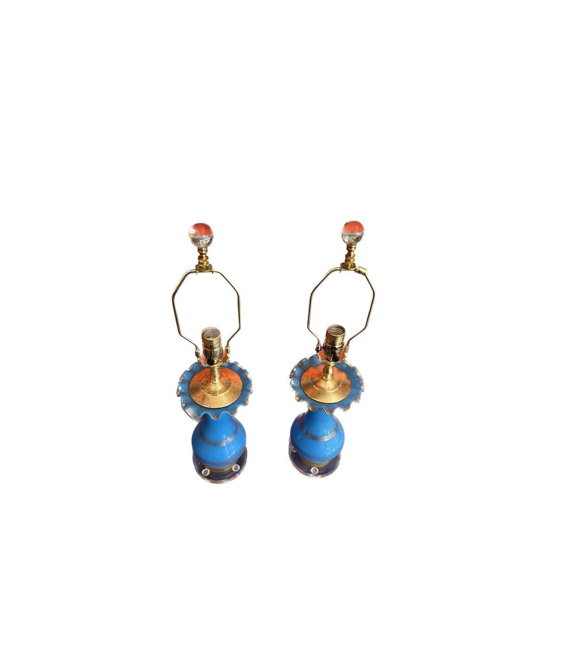 19th Century Blue French Bristol Vase Lamps For Sale