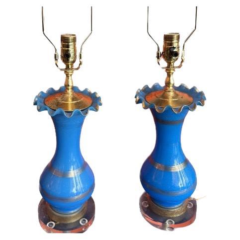 Blue French Bristol Vase Lamps