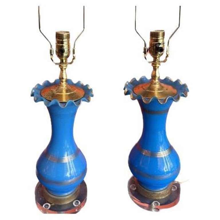 Blue French Bristol Vase Lamps For Sale at 1stDibs
