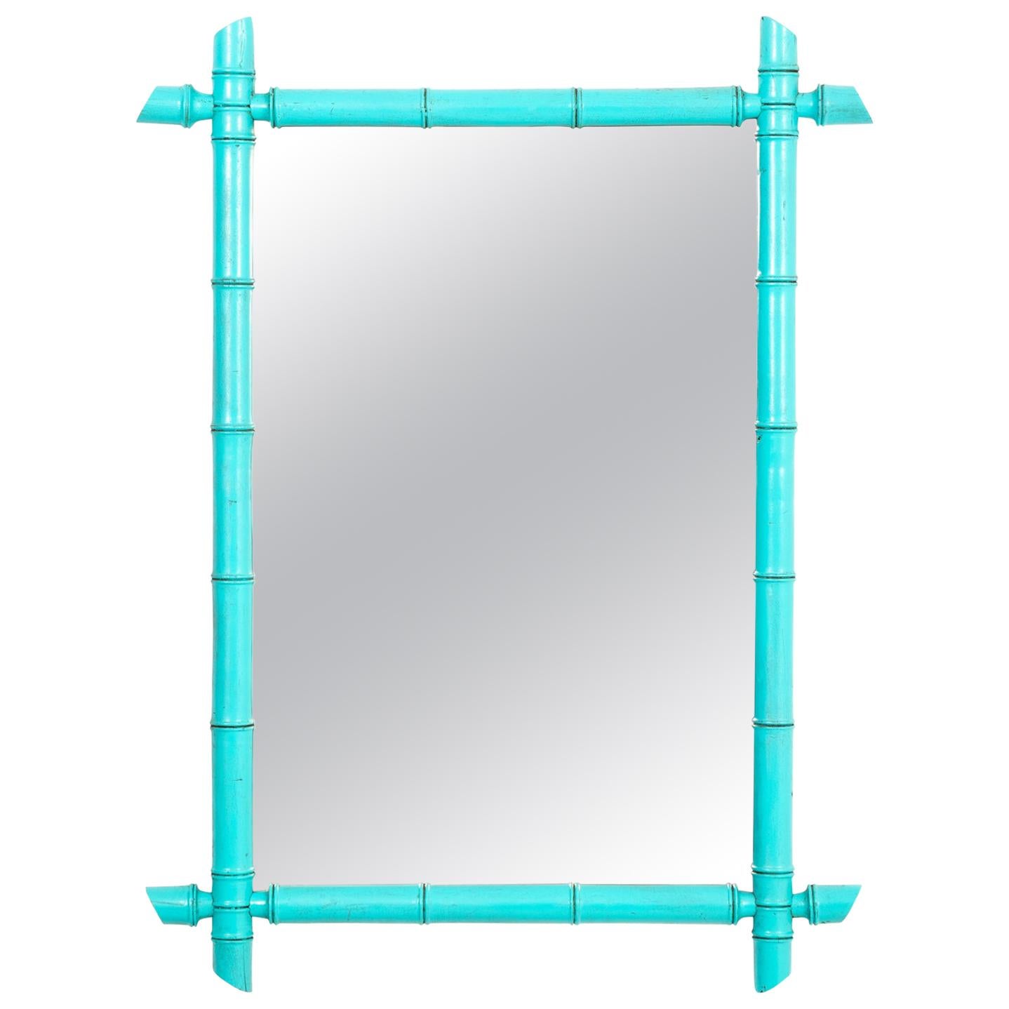 Blue French Faux Bamboo Mirror