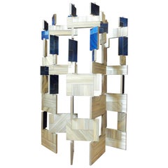 Blue French Straw Marquetry Screen