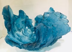 “Blue Frozen Water” Art Glass Sculpture Bowl Vase by Amanda Brisbane 'Deceased'