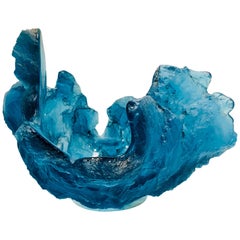 “Blue Frozen Water” Art Glass Sculpture Bowl Vase by Amanda Brisbane 'Deceased'