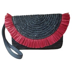 Blue fucsia rafia handmade handbag NWOT
