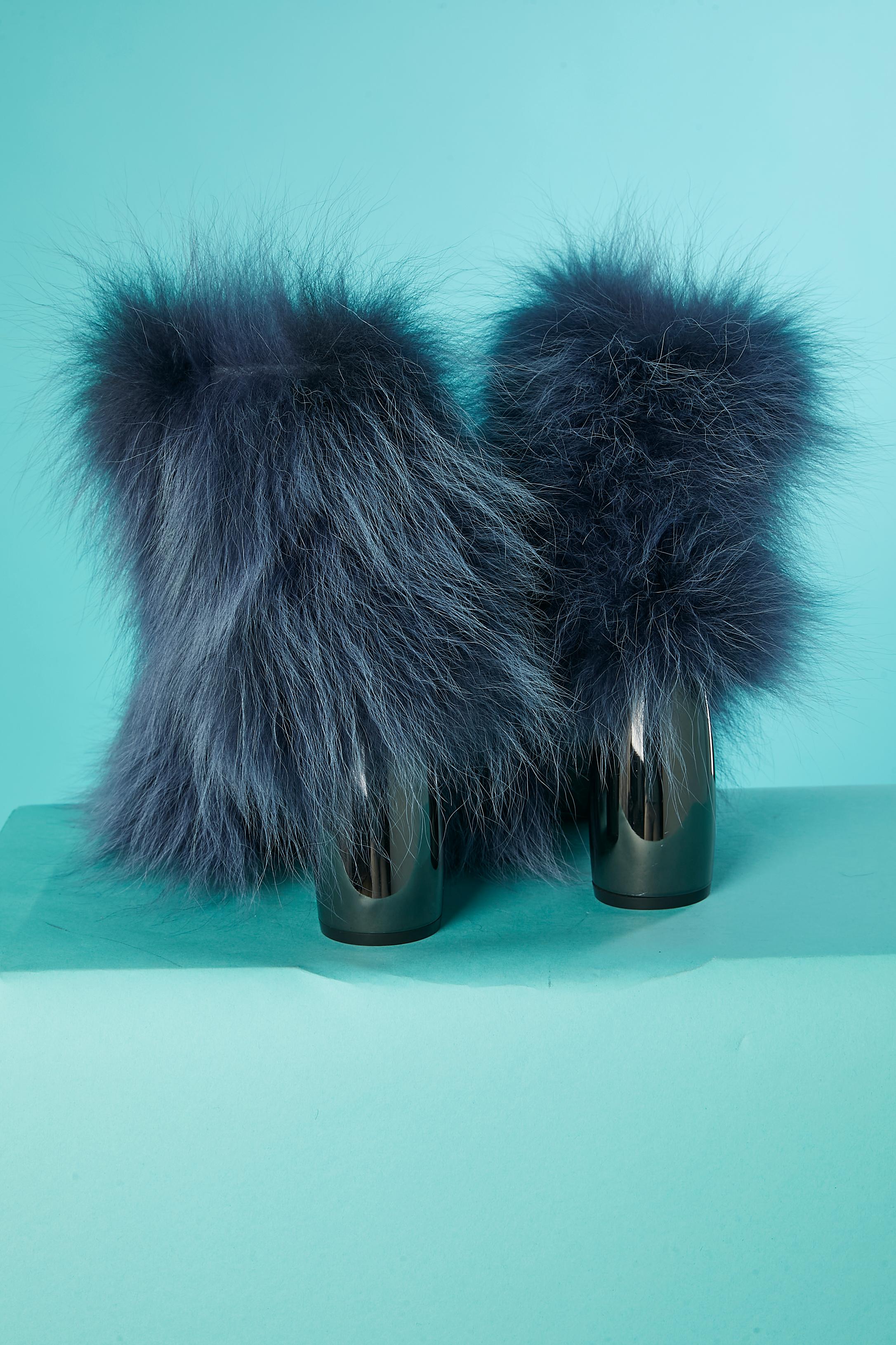 Blue furs boots with silver heels Strategia  In New Condition In Saint-Ouen-Sur-Seine, FR