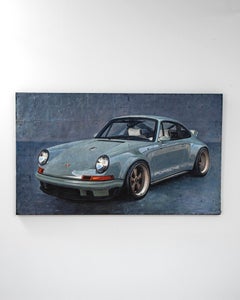 Blue Gray Porsche 911 Sports Car Painting Oil Canvas Vietnam Art COLLECTIVE BAP